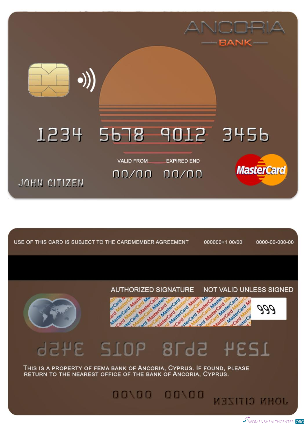 Download Cyprus Ancoria bank mastercard Photoshop template